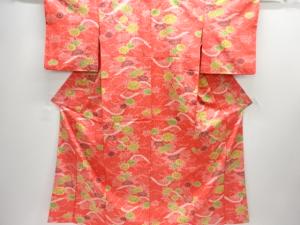 のり散らしに草花模様小紋着物
